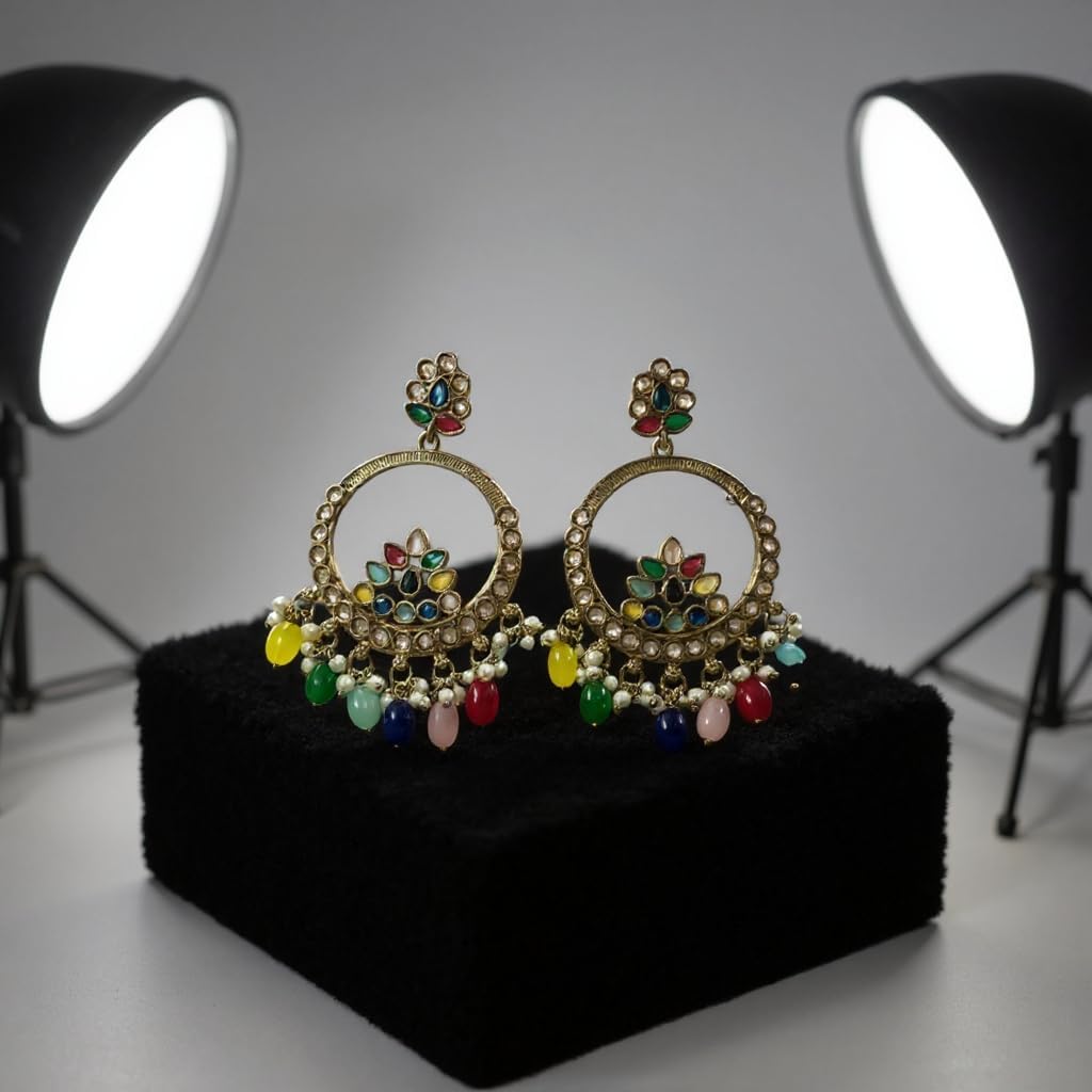1338-Pretty Precious Traditional Kundan Earring Stylish Party Wear Earrings for Women and Girls-Mehndi Plating Multicolour