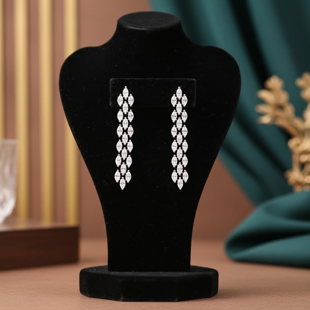 443206-Pretty Precious Rhodium Plated American Diamond Earrings for Women & Girls | AD Stud Earrings | Sparkling Cubic Zirconia Jewellery | Elegant Party & Daily Wear-White