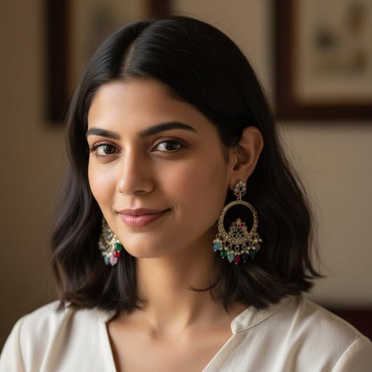 1338-Pretty Precious Traditional Kundan Earring Stylish Party Wear Earrings for Women and Girls-Mehndi Plating Multicolour