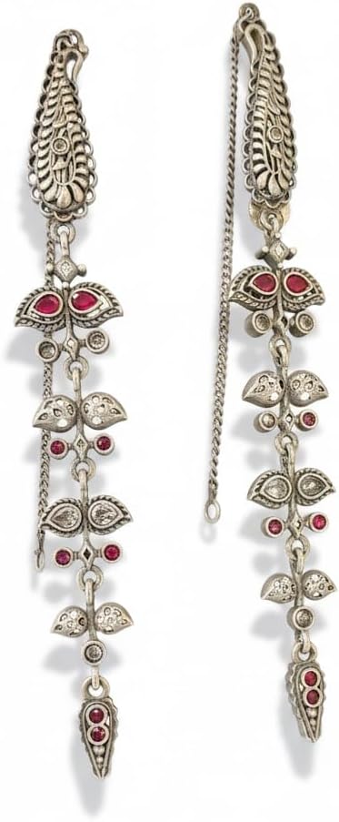 1540-Pretty Precious Oxidised Silver Stylish Party Wear Earrings for Women and Girls-Ruby