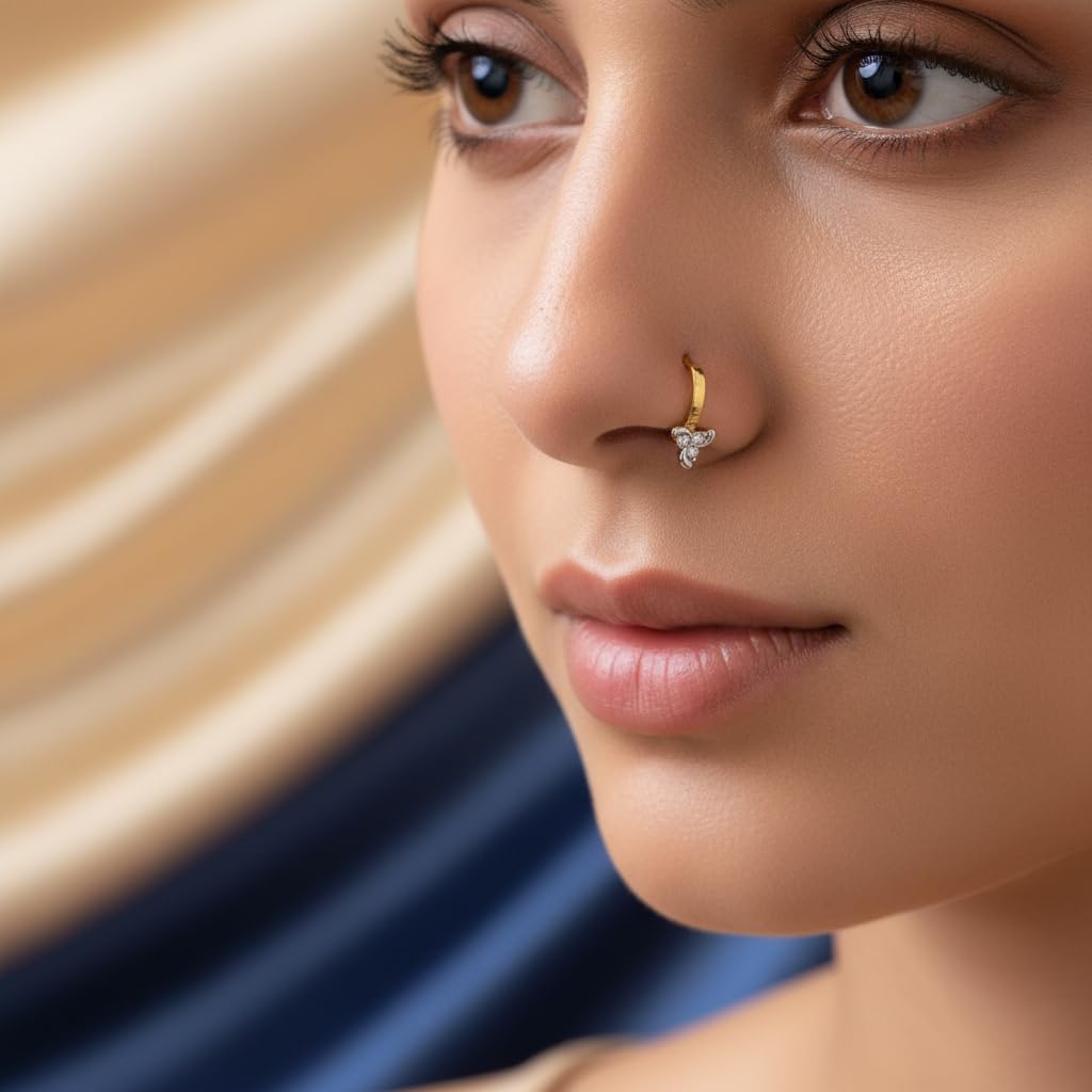 Pretty Precious American Diamond Nose Ring for Women & Girls | Rhodium/Gold Plated AD Nose Pin | Elegant Crystal Stud Nose Jewelry | Lightweight Traditional & Party Wear Nath