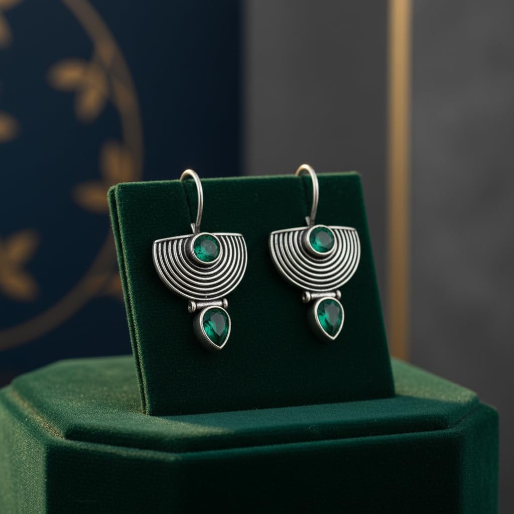 1523-Pretty Precious Oxidised Silver Stylish Party Wear Earrings for Women and Girls-Green & Mint