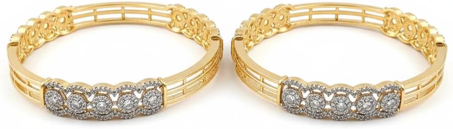1479-Pretty Precious Two Tone Cubic Zirconia/American Diamond Traditional Bangles/Bracelet Set of 2 for Women and Girls- (Size 2.6)
