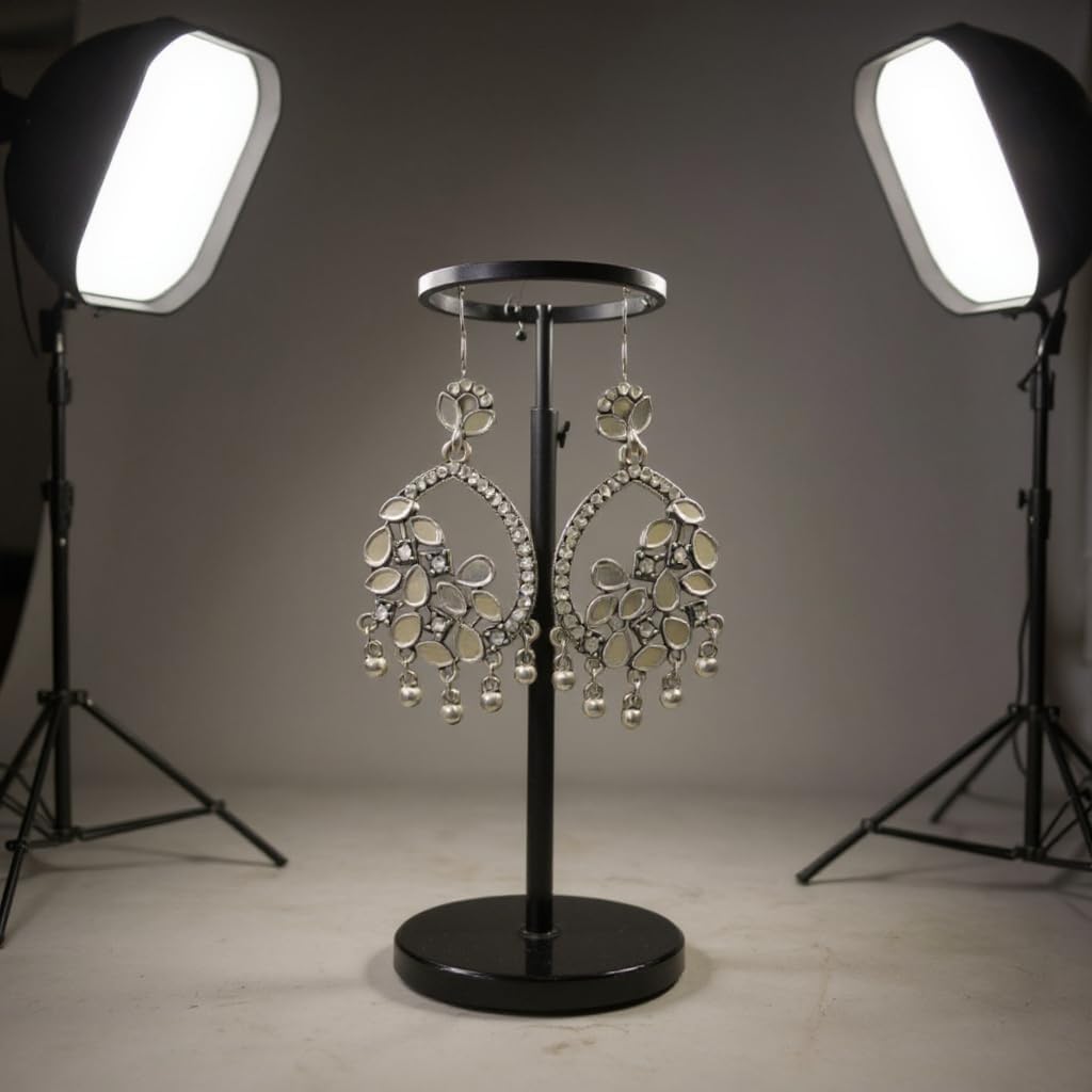 1357-Pretty Precious Oxidised Silver Stylish Party Wear Earrings for Women and Girls Studs - Mirror look