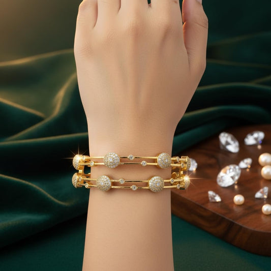 1472-Pretty Precious Two Tone Cubic Zirconia/American Diamond Traditional Bangles/Bracelet Set of 2 for Women and Girls- (Size 2.6)