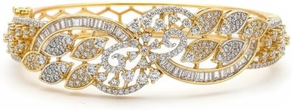 1424-Pretty Precious American Diamond Openable Kada Bracelet for Women, Gold & Silver Plating, Cubic Zirconia, One Size, Party & Wedding-White