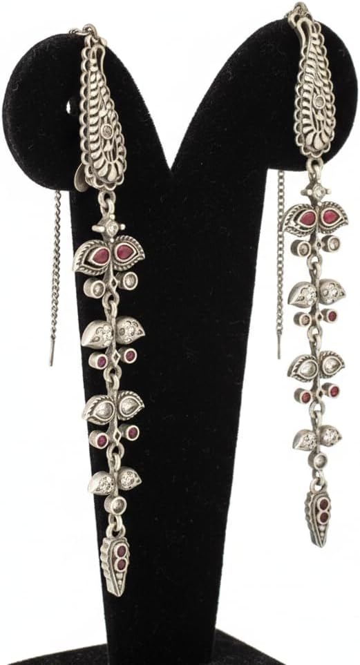 1540-Pretty Precious Oxidised Silver Stylish Party Wear Earrings for Women and Girls-Ruby