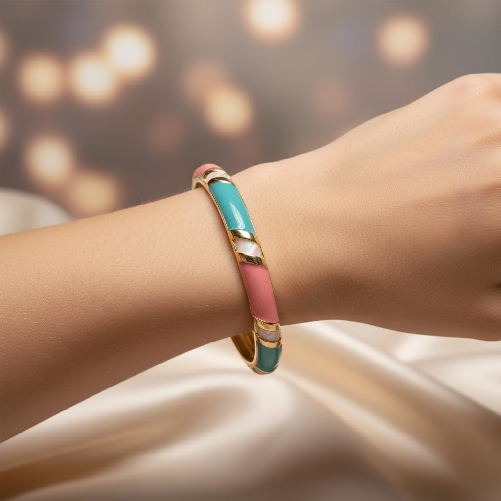 BC26179-Pretty Precious Openable Enamel Bracelet for Women & Girls | Designer Enamel Kada | Anti-Tarnish, Lightweight Fashion Jewellery-Two colours