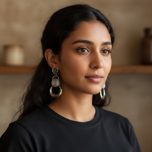 1356-Pretty Precious Oxidised Silver Stylish Party Wear Earrings for Women and Girls-White Colour