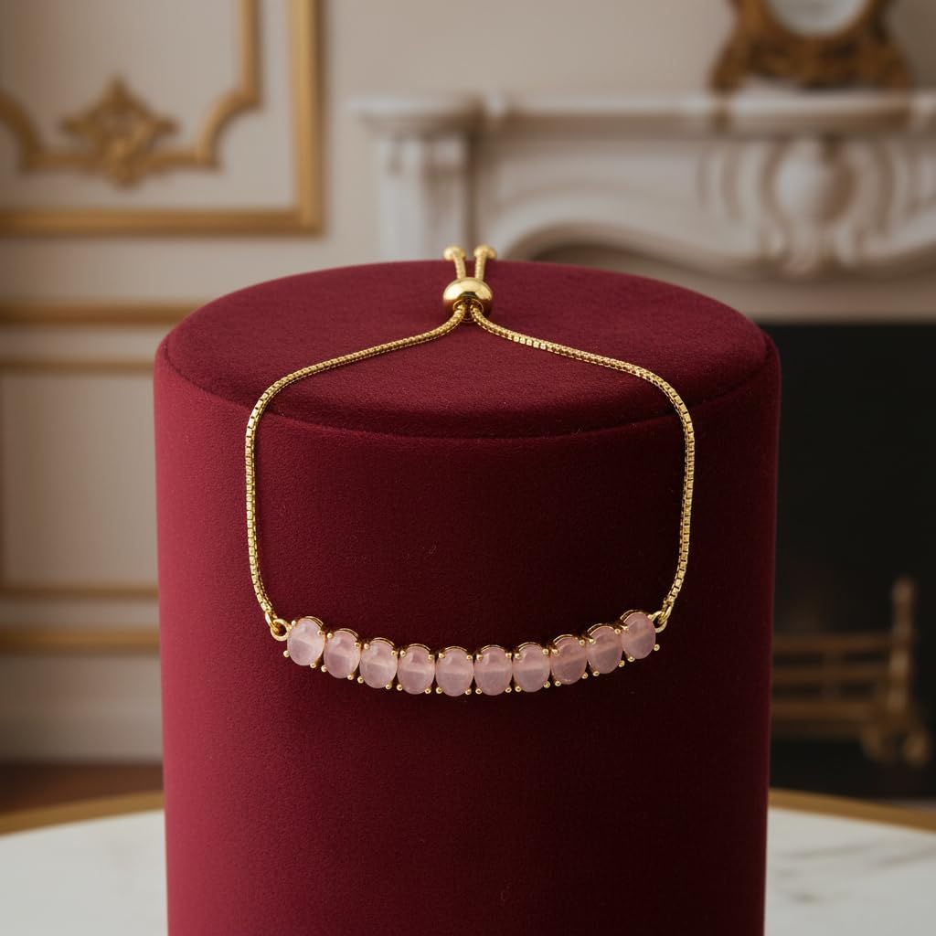 440738-Pretty Precious Gold Plated Cubic Zirconia Adjustable Chain Bracelet for Women | Elegant CZ Bracelet | Party, Wedding & Daily Wear Jewellery-Pink