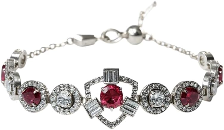 1367-Pretty Precious Adjustable chain Bracelet Cubic Zircon/American Diamond Rohdium Plated for Women and Girls-Ruby colour