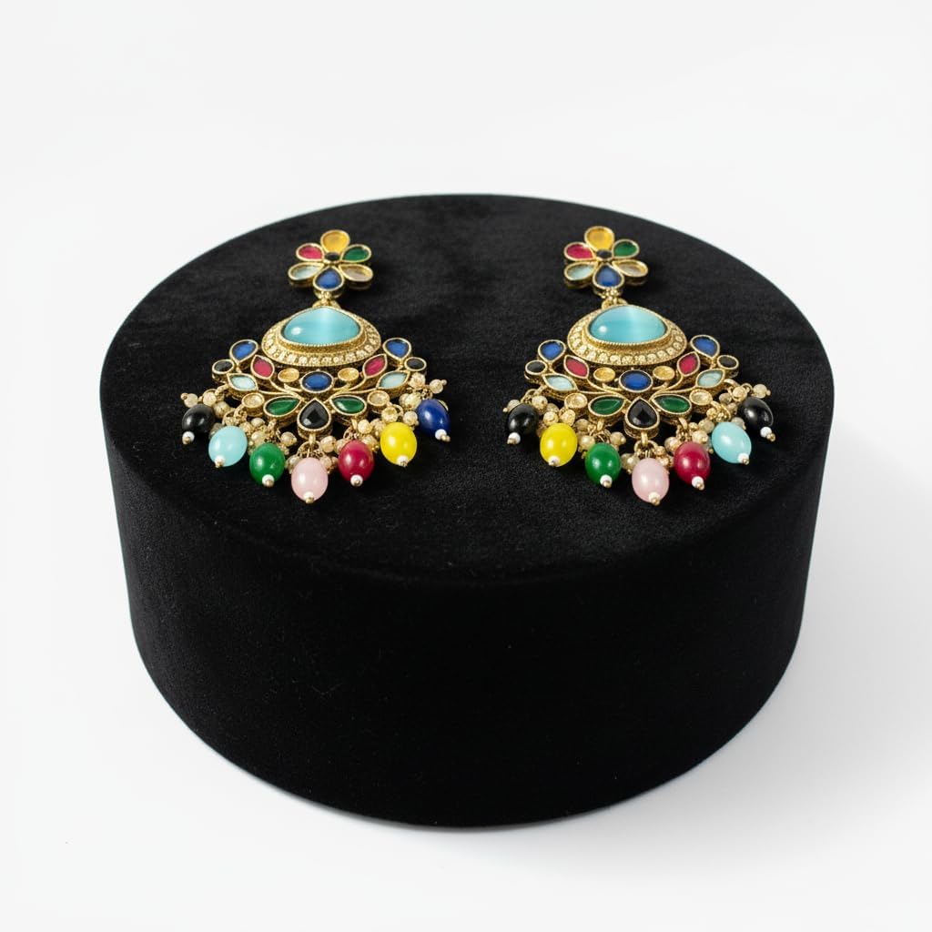 1339-Pretty Precious Traditional Kundan Earring Stylish Party Wear Earrings for Women and Girls-Mehndi Plating Multicolour