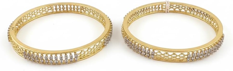 1473-Pretty Precious Two Tone Cubic Zirconia/American Diamond Traditional Bangles/Bracelet Set of 2 for Women and Girls- (Size 2.8)