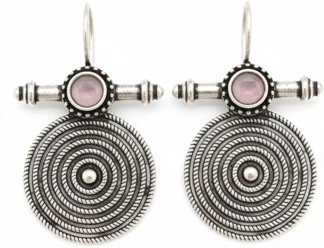 1539-Pretty Precious Oxidised Silver Stylish Party Wear Earrings for Women and Girls-Pink Stone