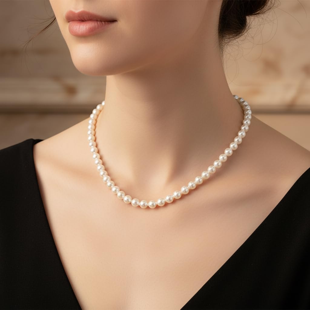 809371-Pretty Precious Classic Pearl Necklace, White, Graduated Beads, Silver Clasp, Elegant Jewelry
