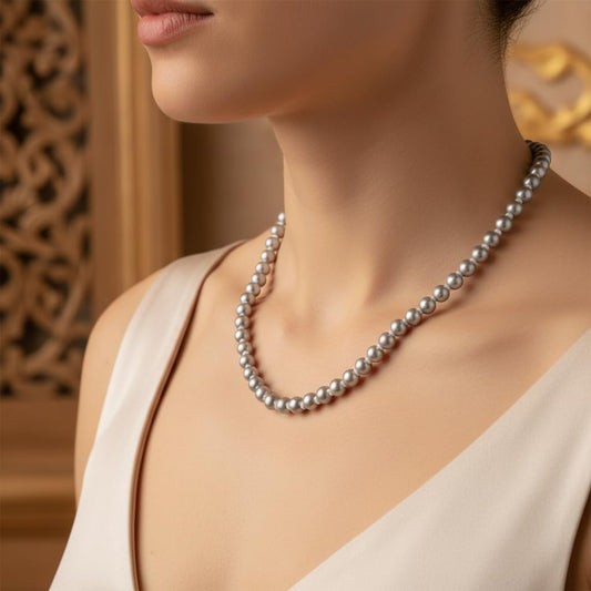 810537- Pretty Precious Grey Pearl Necklace, Beaded Strand, Classic Elegant Style, Women's Jewelry