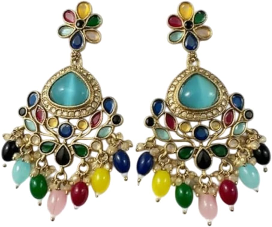 1339-Pretty Precious Traditional Kundan Earring Stylish Party Wear Earrings for Women and Girls-Mehndi Plating Multicolour