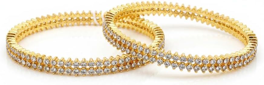 1482-Pretty Precious Two Tone Cubic Zirconia/American Diamond Traditional Bangles/Bracelet Set of 2 for Women and Girls- (Size 2.4)