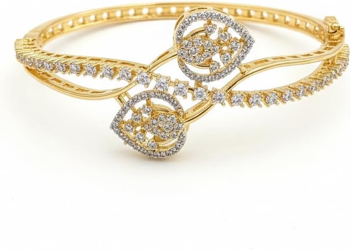 1422-Pretty Precious American Diamond Openable Kada Bracelet for Women, Gold & Silver Plating, Cubic Zirconia, One Size, Party & Wedding-White