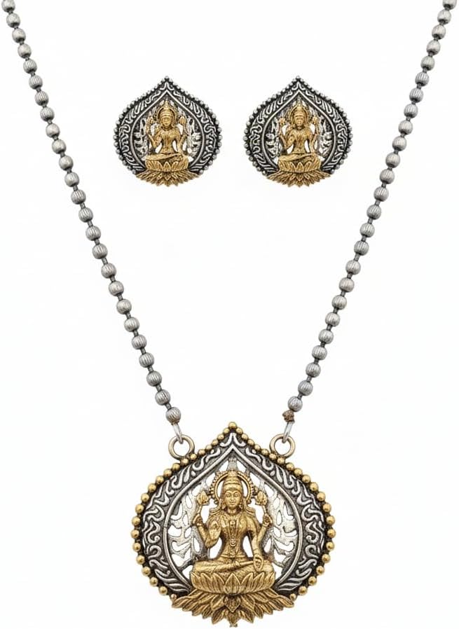 1563-Pretty Precious Latest Stylish Traditional Oxidised Silver Pendant Set for Women & Girls | Ethnic Necklace Jewellery Set for Festive & Casual Wear-Saras