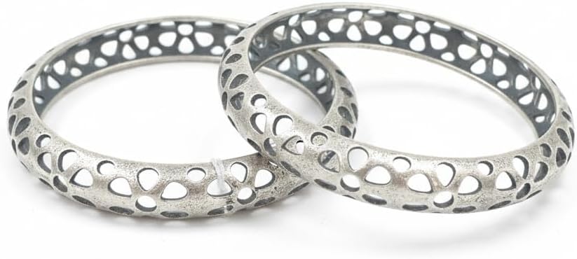 1512-Pretty Precious Oxidised Silver Bangles, Traditional Ethnic Style, Size 2.6, 1 Pair (2 Pieces), Antique Finish