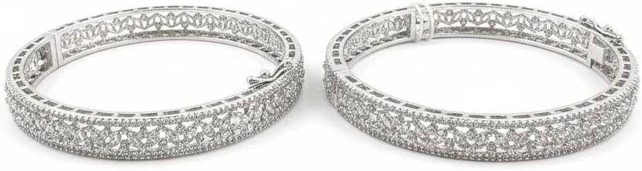 1464-Pretty Precious Rodhium-Plated Cubic Zirconia/American Diamond Traditional Bangles/Bracelet Set of 2 for Women and Girls -White (Size 2.6)-Openable