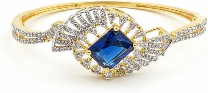 1413-Pretty Precious American Diamond Openable Kada Bracelet for Women, Gold & Silver Plating, Cubic Zirconia, One Size, Party & Wedding-Blue