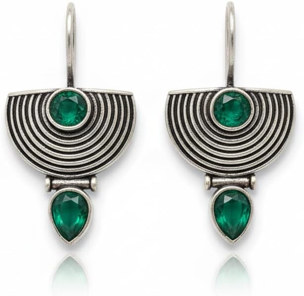 1523-Pretty Precious Oxidised Silver Stylish Party Wear Earrings for Women and Girls-Green & Mint