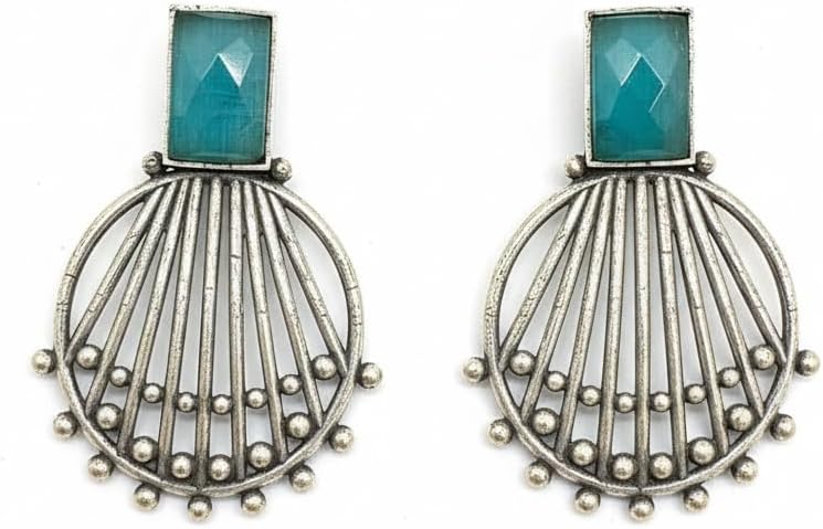 1531-Pretty Precious Oxidised Silver Stylish Party Wear Earrings for Women and Girls-Mint