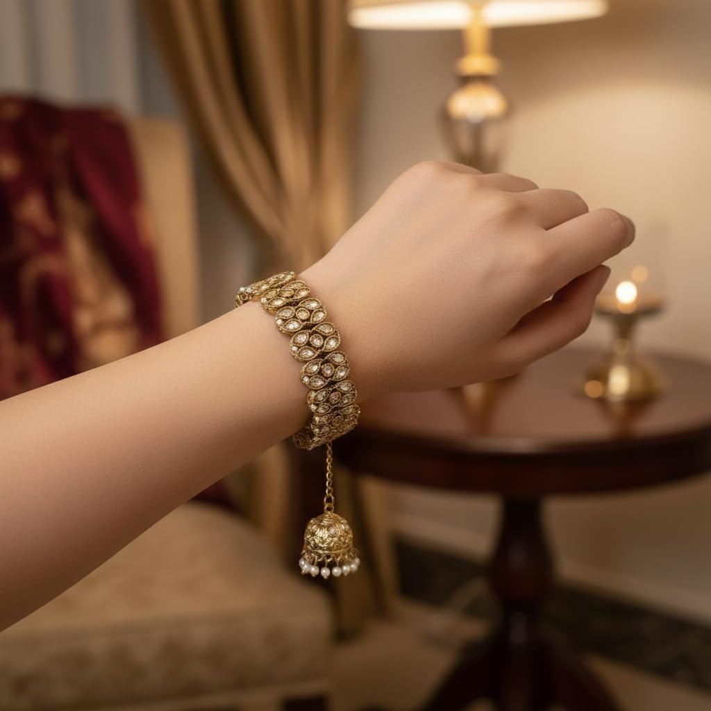 American Diamond Bracelet for Women | Gold Plated AD Adjustable Bracelet | Elegant Statement Bracelet for Party, Wedding & Festive Wear