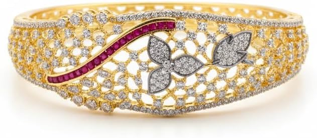 1417-Pretty Precious American Diamond Openable Kada Bracelet for Women, Gold & Silver Plating, Cubic Zirconia, One Size, Party & Wedding-Ruby