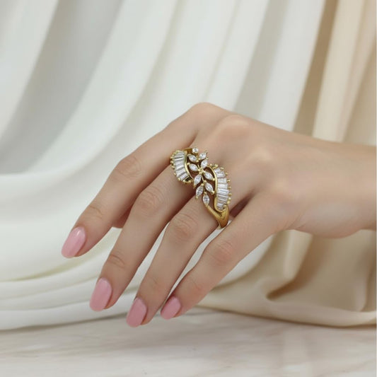 442892-Pretty Precious American Diamond Finger Ring for Women & Girls | Gold Plated AD Ring | Adjustable Elegant Party, Wedding & Daily Wear Jewellery-Two Tone