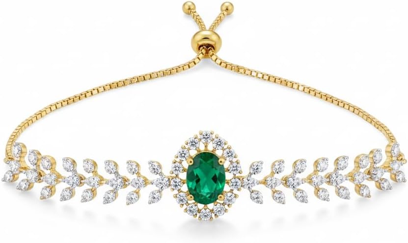 440064-Pretty Precious Gold Plated Cubic Zirconia Adjustable Chain Bracelet for Women | Elegant CZ Bracelet | Party, Wedding & Daily Wear Jewellery-Green