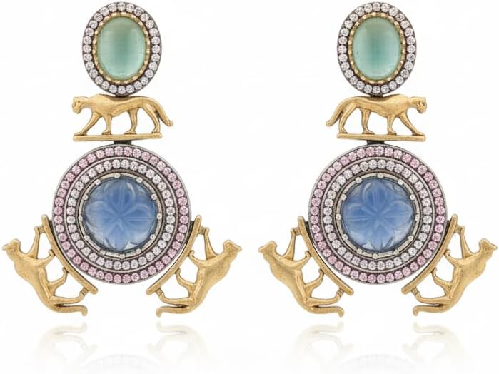 1375-Pretty Precious Oxidised Silver Stylish Party Wear Earrings for Women and Girls-Blue Colour