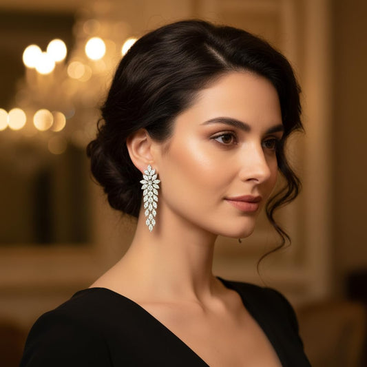 435939-Pretty Precious Rhodium Plated American Diamond Earrings for Women & Girls | AD Stud Earrings | Sparkling Cubic Zirconia Jewellery | Elegant Party & Daily Wear-White