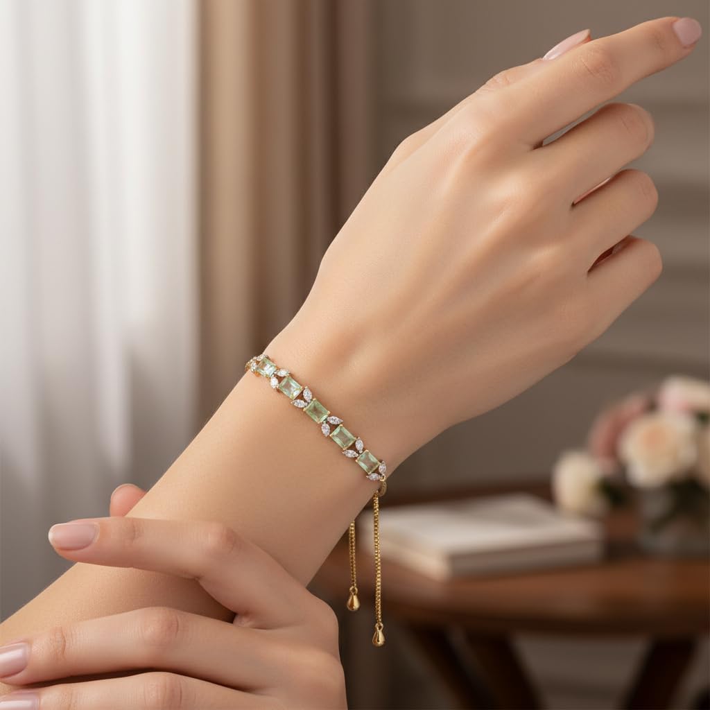 440742-Pretty Precious Gold Plated Cubic Zirconia Adjustable Chain Bracelet for Women | Elegant CZ Bracelet | Party, Wedding & Daily Wear Jewellery-Mint