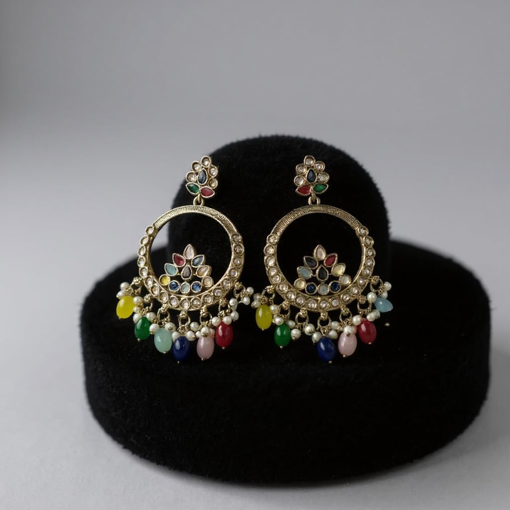 1338-Pretty Precious Traditional Kundan Earring Stylish Party Wear Earrings for Women and Girls-Mehndi Plating Multicolour