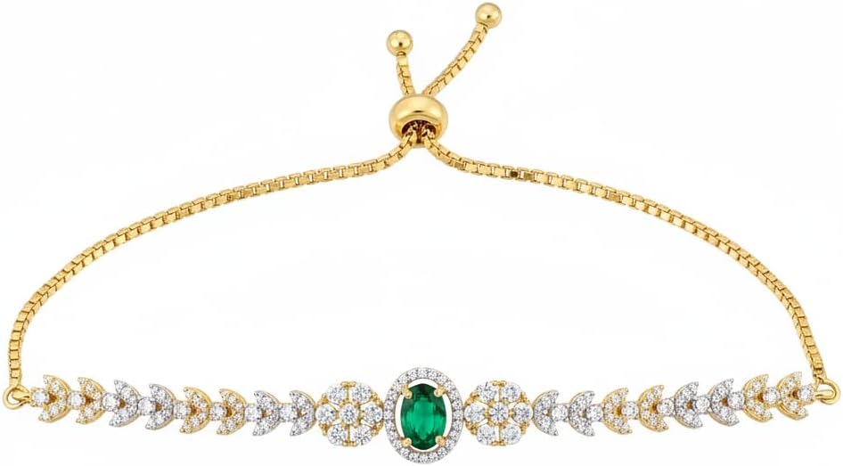 439543-Pretty Precious Gold Plated Cubic Zirconia Adjustable Chain Bracelet for Women | Elegant CZ Bracelet | Party, Wedding & Daily Wear Jewellery-Green