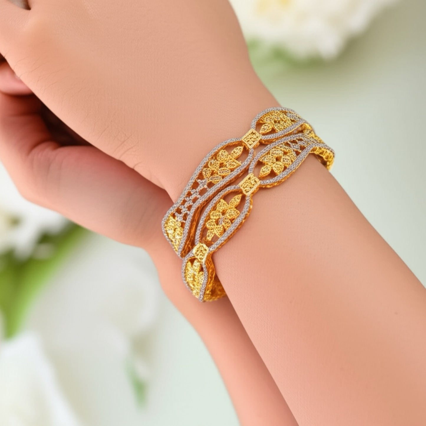 435223 Cz Bangles With Gold Plating - 2 Tone-Size 2.6