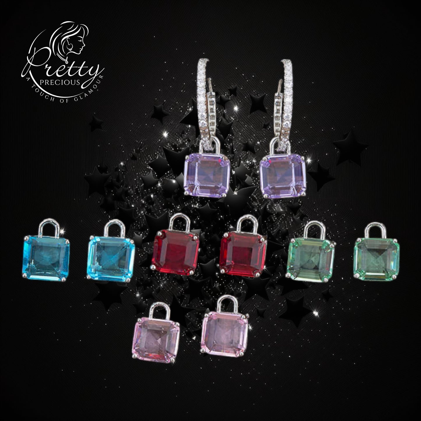 427434 Cz Changeable Stone Earring With Rhodium Plating