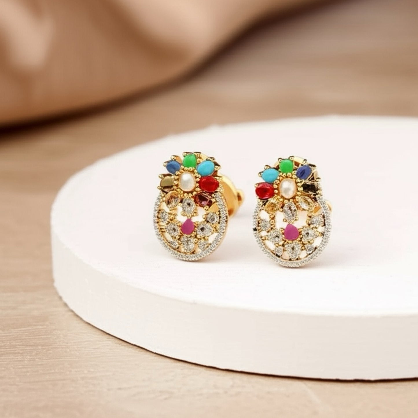 93259-ER  CZ Earring With Gold/Rhodium Plating-Design 2