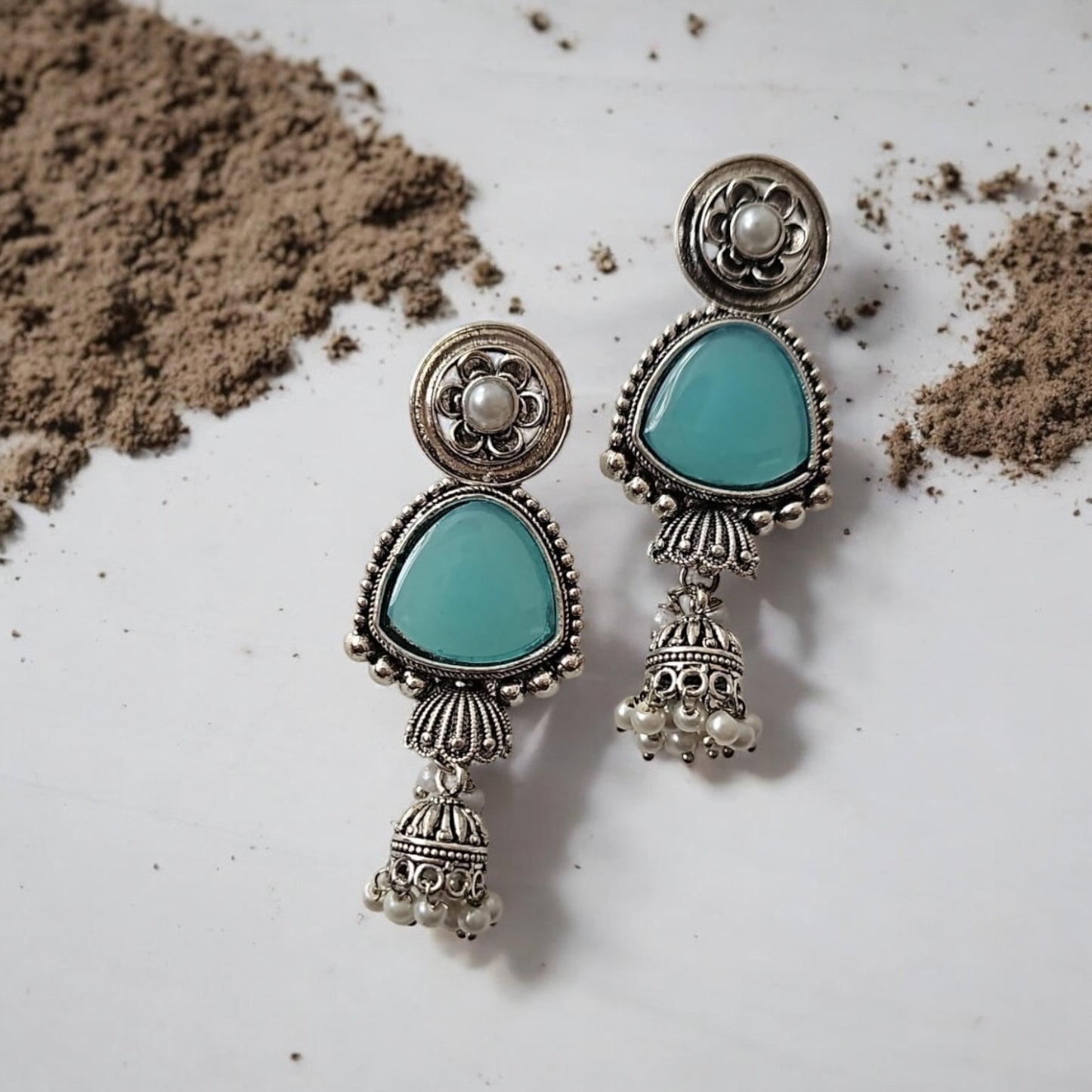 807043 Pretty Precious Fashion Oxidised Silver Stylish Party Wear Earrings for Women and Girls