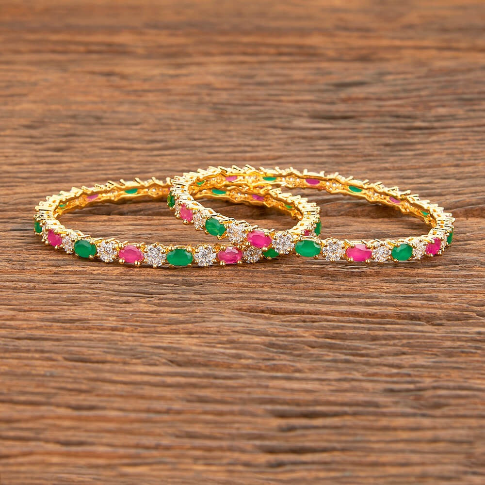 428914 Cz Classic Bangles With Gold Plating-Ruby Green-Size 2.8