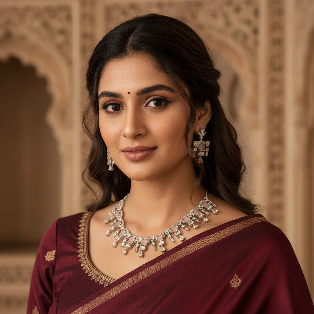 96209-NS Cz Delicate Necklace-Pink