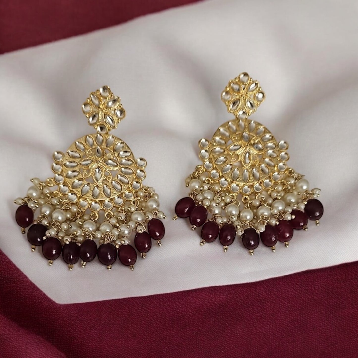 IW-000171-Indo Western (Kundan) Earring-Maroon