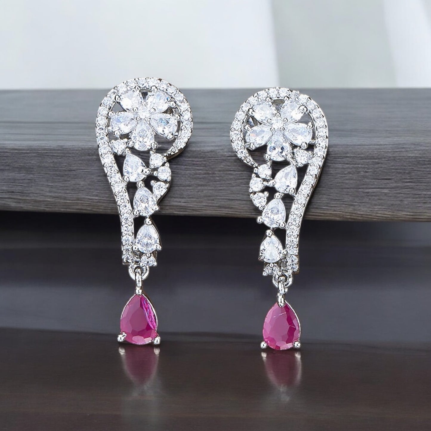 426808 CZ Earring With Rhodium Plating-Ruby