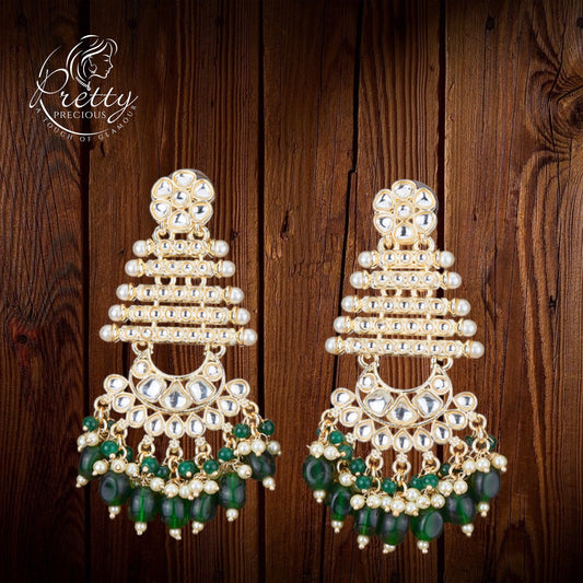 109991 Indo Western Chand Earring With Gold Plating-Green