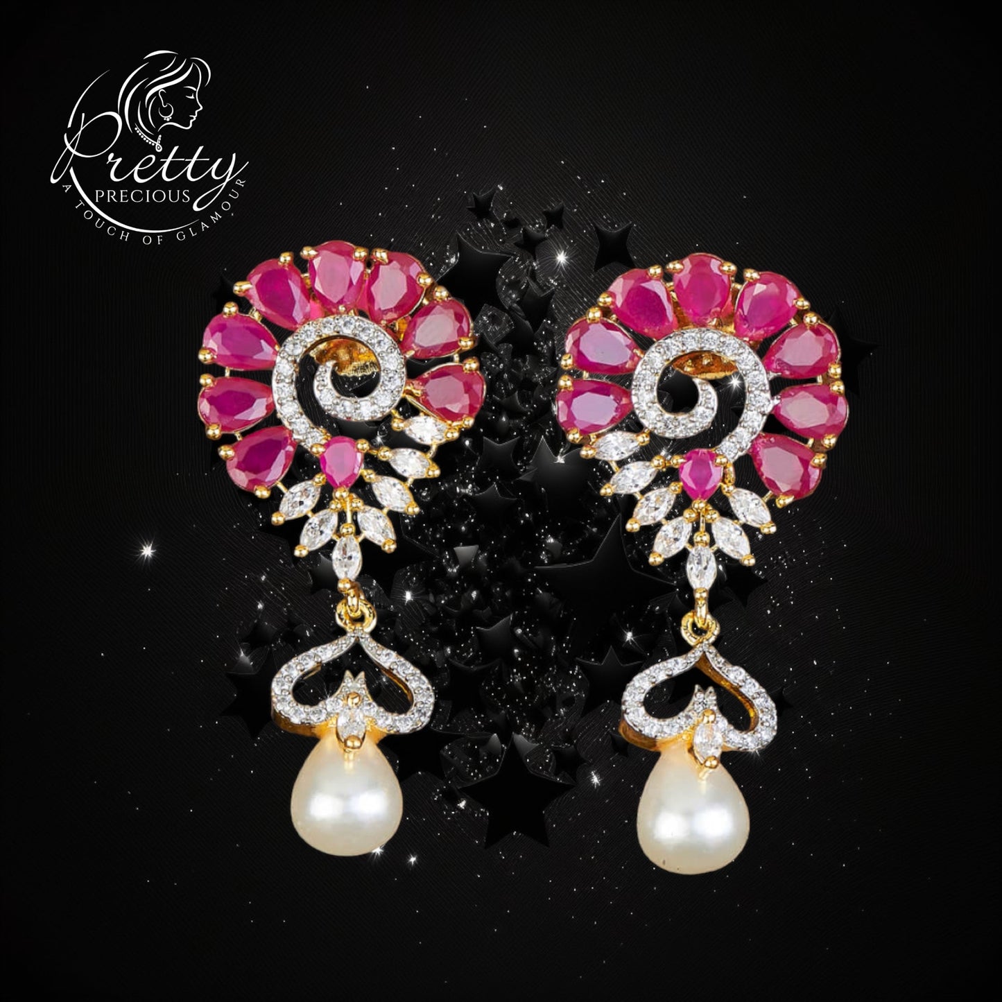 428388 Cz Pearl Earring With Gold Plating