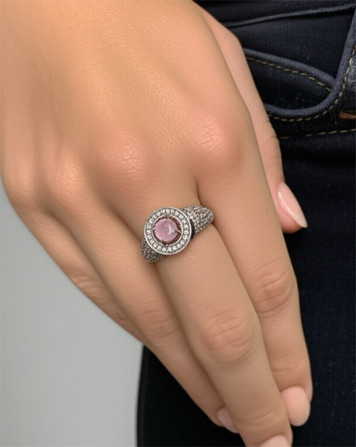 92409-RN Cz Adjustable Ring Pink