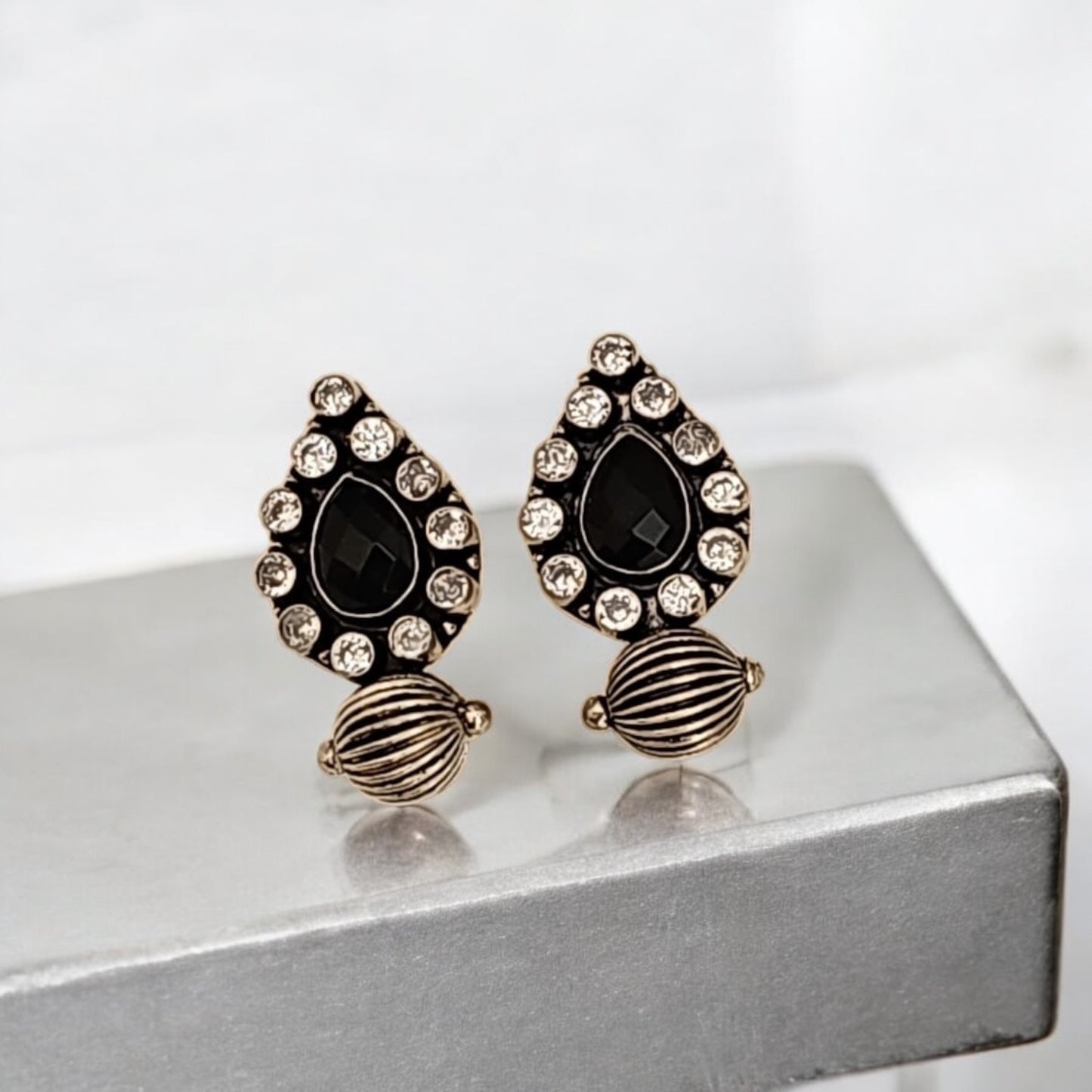 35340 Pretty Precious Fashion Oxidised Silver Stylish Party Wear Earrings for Women and Girls-Black